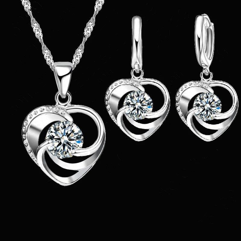 Silver Heart Jewelry Set