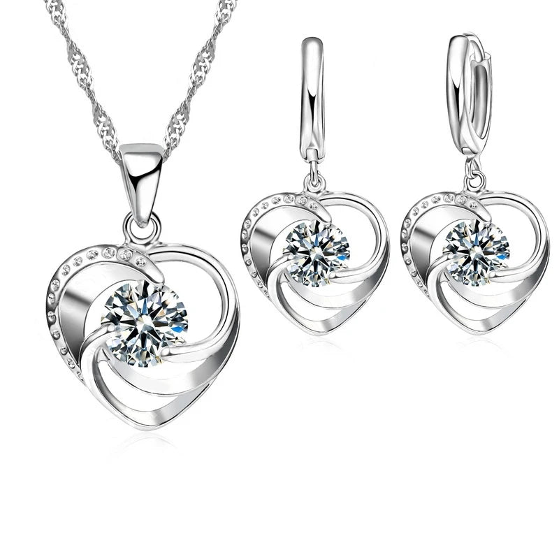 Silver Heart Jewelry Set