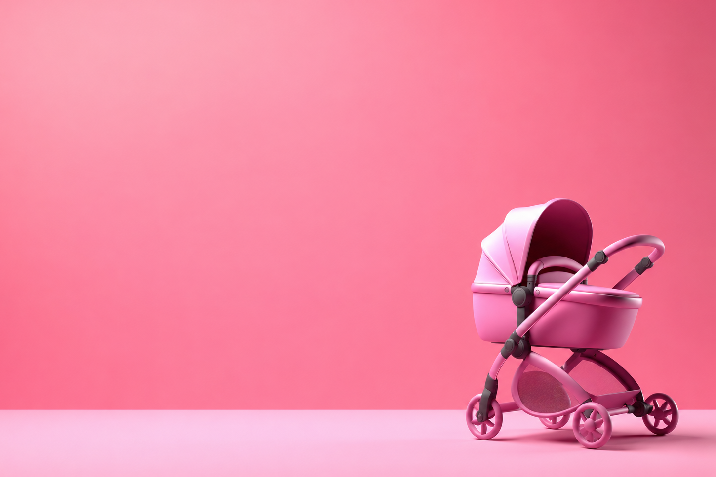 Pink baby stroller on a pink background